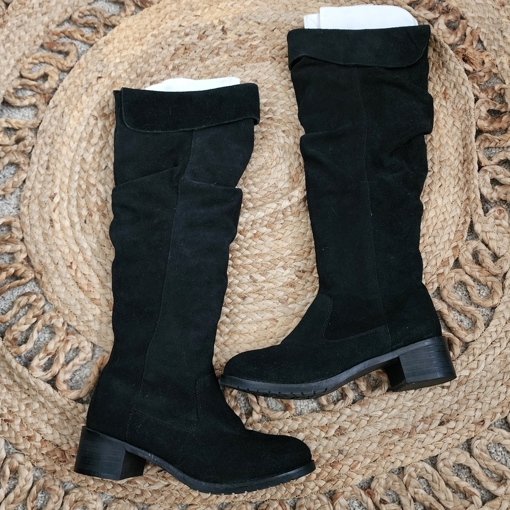 Matisse Cabriolet Leather Black Knee High Round Toe Zip Boots Minimalist 7.5 NEW
